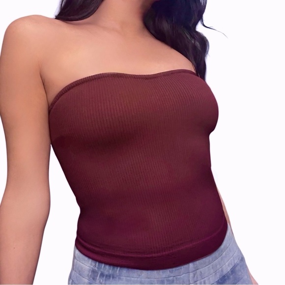 Dynamite Ribbed Tube Top Maroon - Picture 5 of 5